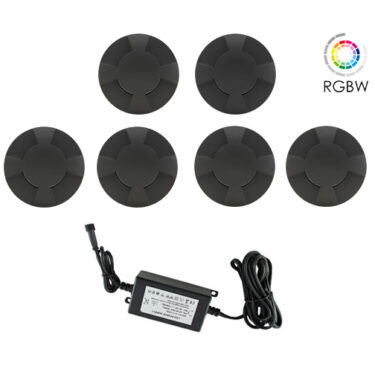NP LED Trappelys Komplett Sett 6x0.75W RGBW IP67 Sort Dimbar
