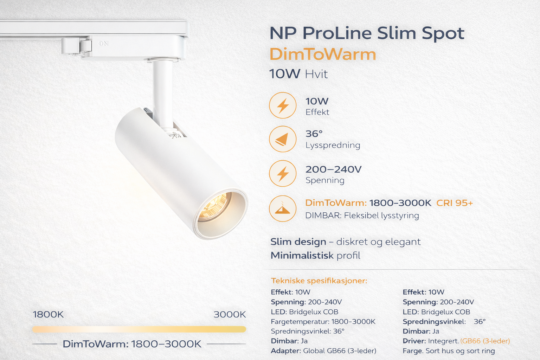 NP Proline Slim Spot DimToWarm 10W Hvit