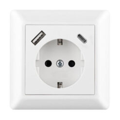 NP Innfelt Enkel Stikkontakt Jord USB A + C Hvit