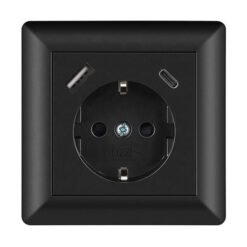 NP Innfelt Enkel Stikkontakt USB A+C Sort Jord