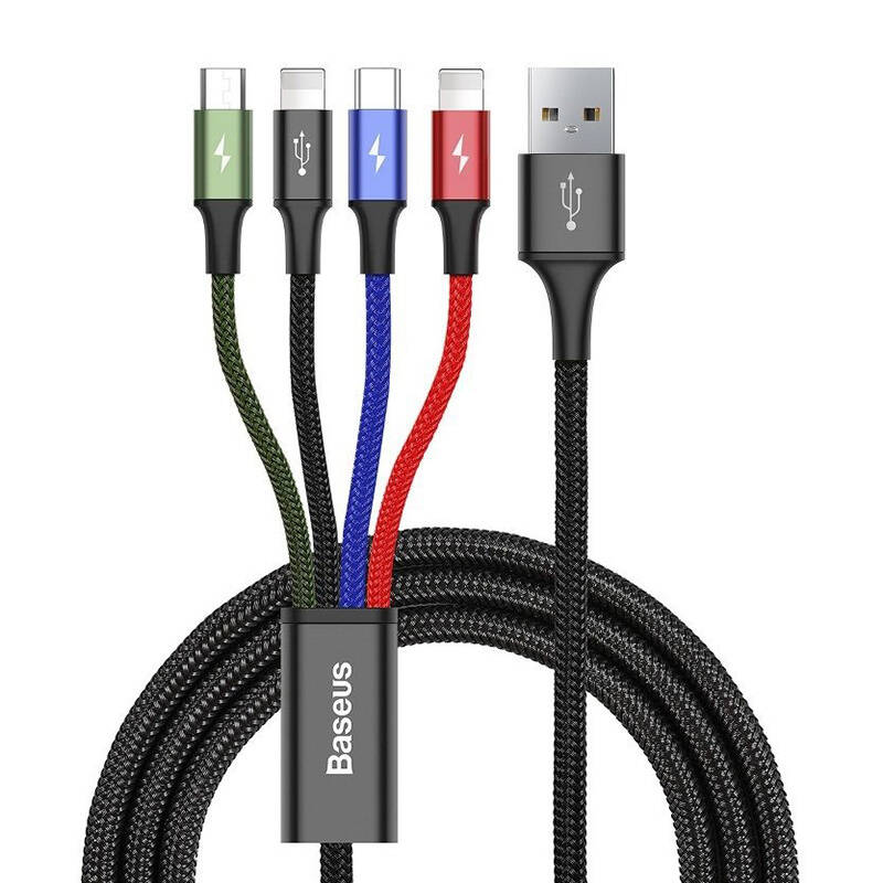 Baseus Fast 4i1 1xUSB-C 2x Lightning 1xMicro 3.5A 1.2m Sort