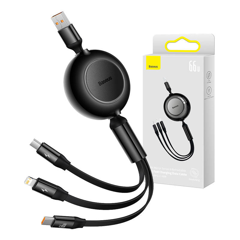 Baseus Bright Mirror 3 USB 3-in-1 66W 2A 1.1m Sort