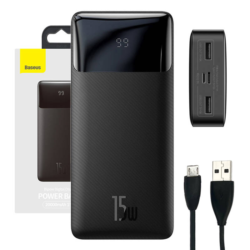 Powerbank Baseus Bipow 20000mAh 2xUSB, USB-C 15W Sort