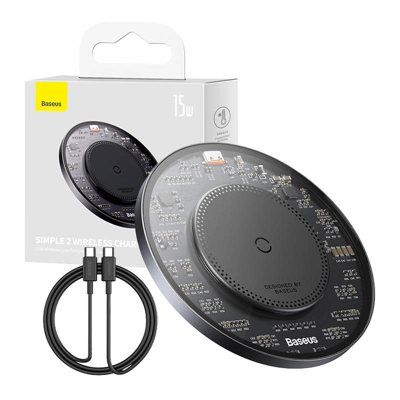 Baseus Simple 2 Induktiv Lader 15W USB-C Kabel Sort