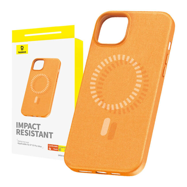 Baseus iPhone 15 Pro Max Deksel Fauxther Series MagSafe Oransje