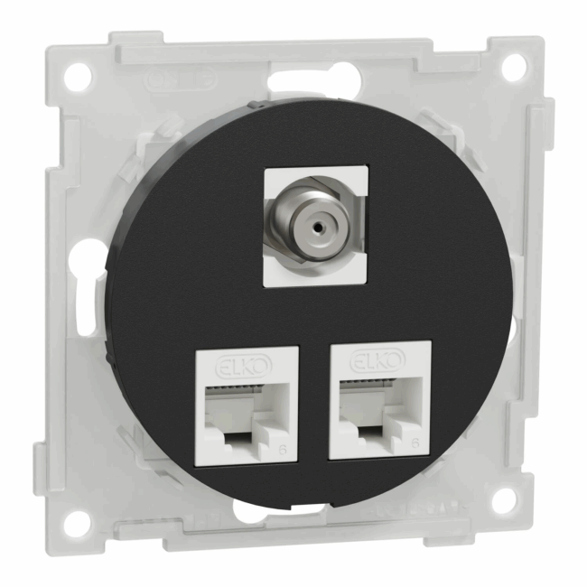 ELKO One modularuttak 2x8 kat 6 UTP og 1xF/F Sort | Nordic LED