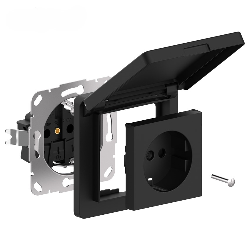 NP Innfelt Enkel Stikkontakt 2 x USB C Sort IP44 Jord