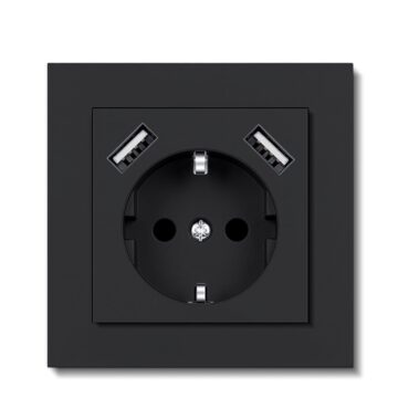 NP Innfelt Enkel Stikkontakt Jord 2 x USB A Sort