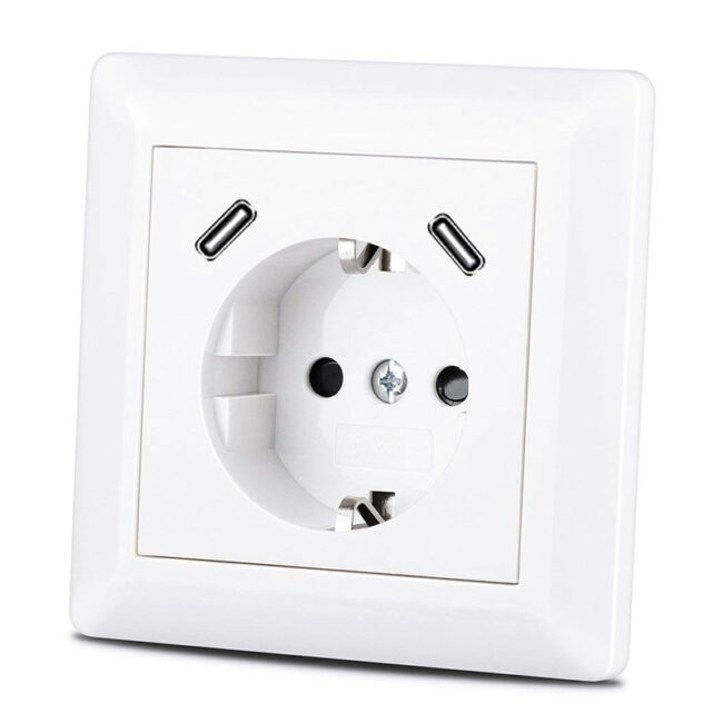 NP Innfelt Enkel Stikkontakt Jord USB C Hvit