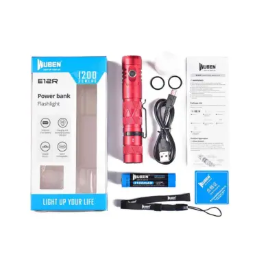 Wuben E12R PowerBank Lommelykt Rød - 1200 Lumen_1