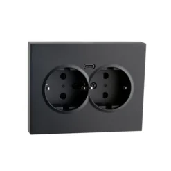 SG Stikkontakt Innfelt Dobbel 1.5 Med Jord USB-C Sort