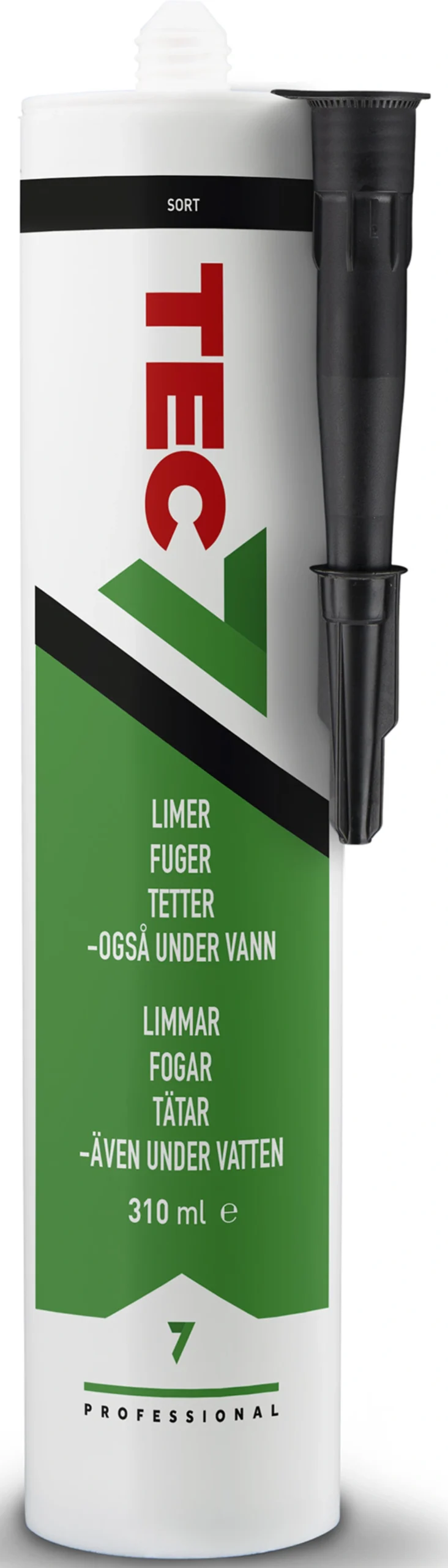 Tec7 Sort Lim Fugemasse 310 ml – Monteringslim