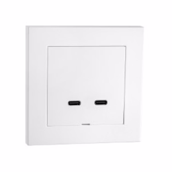 SG USB-C lader dobbel 60W hvit – innfelt vegglader 2x USB-C