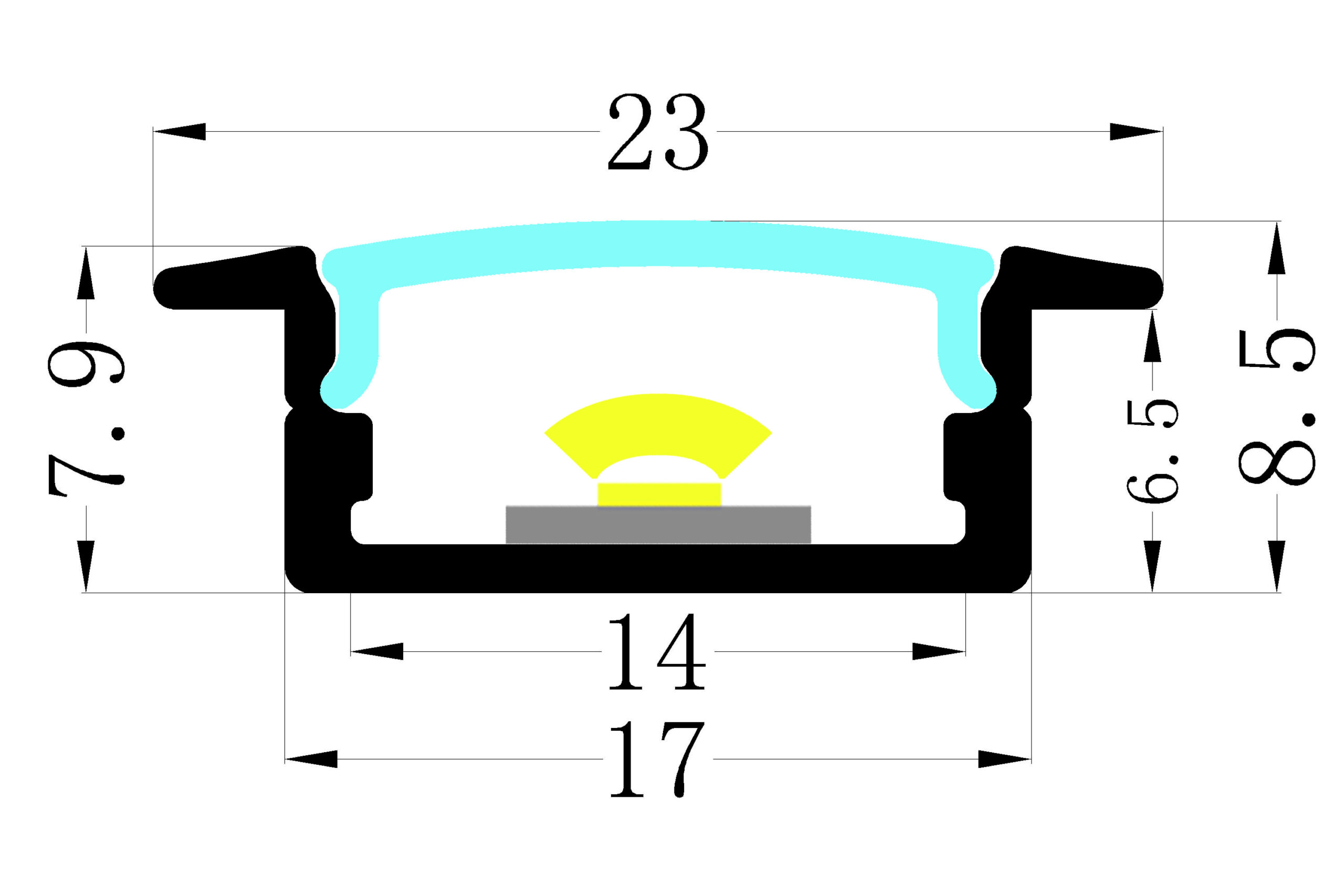 NP 1708A Sort Aluprofil LED-Strip 23x7mm 2M