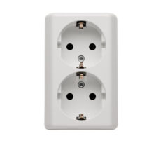 Dobbelt-uttak-med-Schuko-jording-med-skjermskinner-hvit-16A