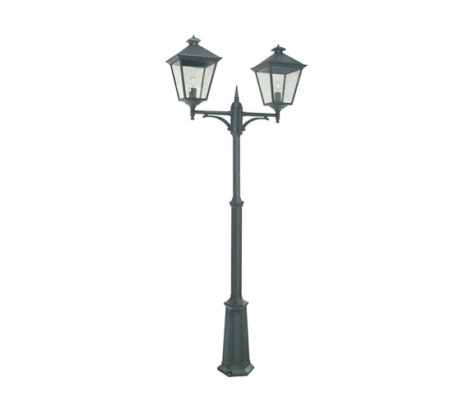 London 492 BIG Lyktestolpe m/2 Lyktehode Høyde 191-279 cm Sort