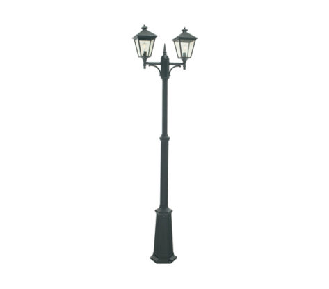 London 482 Lyktestolpe m/2 Lyktehode Høyde 185-275 cm Sort