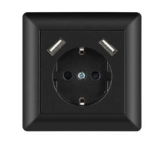 NP Innfelt Enkel Stikkontakt 2 x USB A 2,8A Sort Jord