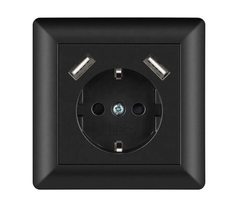 NP Innfelt Enkel Stikkontakt 2 x USB A 2,8A Sort Jord