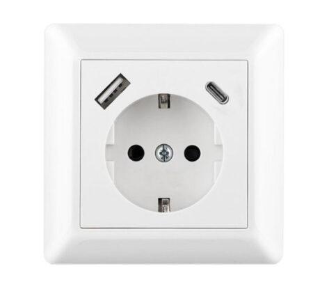 NP Innfelt Enkel Stikkontakt Jord USB A + C Hvit