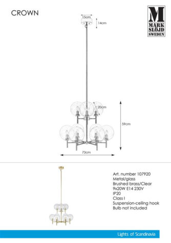 CROWN Pendant 9L Brass Clear 4
