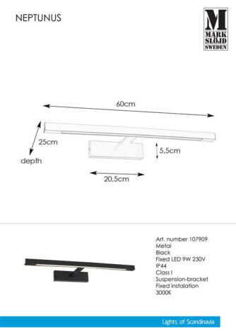 Neptunus Vegglampe 9W LED IP44 Sort 3