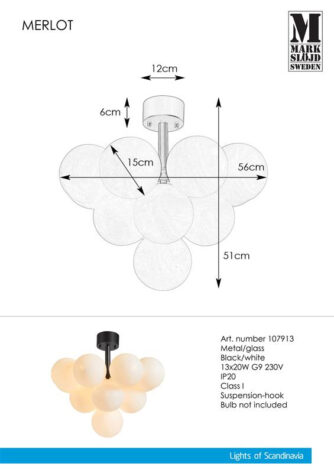 Merlot Taklampe 13L Hvit Sort 3