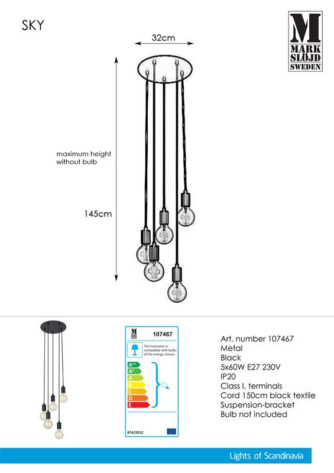 Sky Taklampe 5L Rund Sort 3