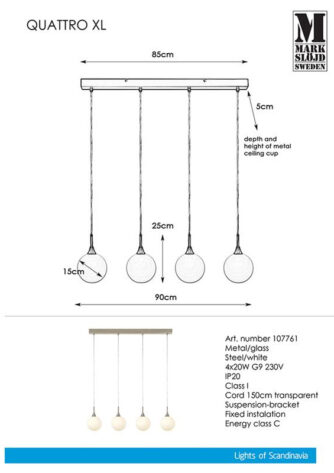 Quattro XL Taklampe 4L Sort Hvit 4