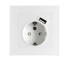 SG Stikkontakt Enkel Jord, USB-A 2.4A Lader Innfelt Hvit