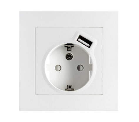 SG Stikkontakt Enkel Jord, USB-A 2.4A Lader Innfelt Hvit