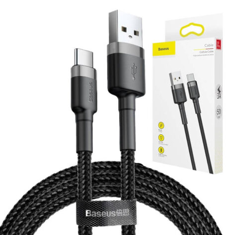 Baseus Cafule Forsterket USB USB-C 2A 3m kabel Sort-Grå