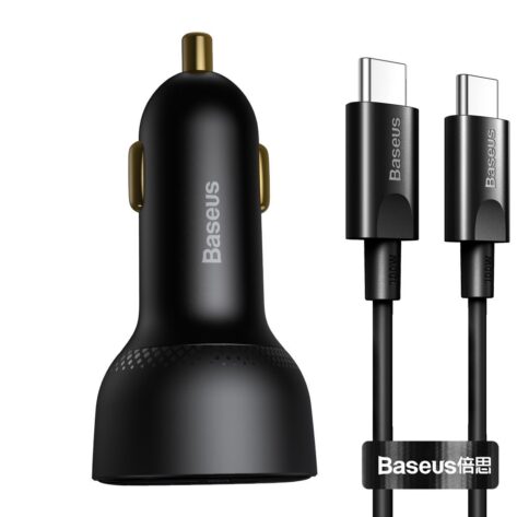 Baseus Superme Bil-lader USB-C 100W + USB-C Kabel Sort