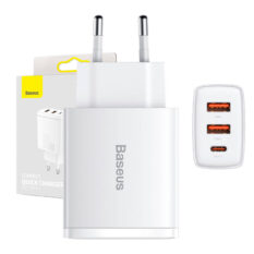 Baseus Compact hurtiglader 30W USB-C PD 2xUSB Hvit