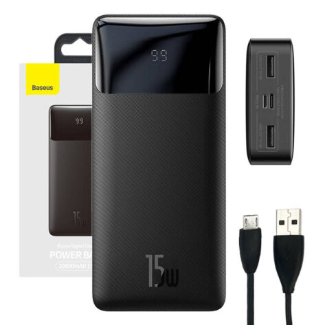 Powerbank Baseus Bipow 20000mAh 2xUSB, USB-C 15W Sort