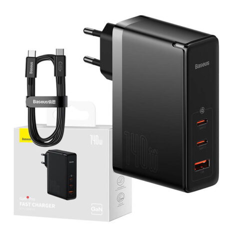 Baseus Lader 140W GaN5 Pro 2xUSB-C+USB Sort