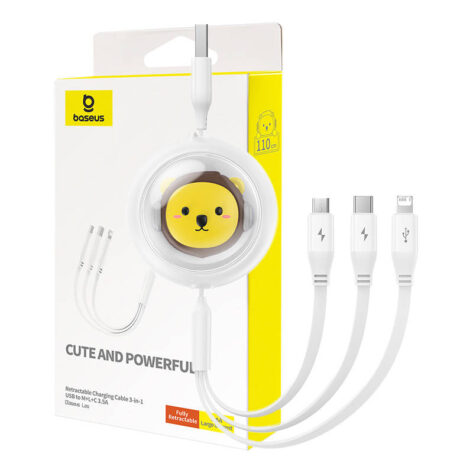 Baseus 3-i-1 Ladekabel USB til USB-C, Micro USB, Lightning 3.5A 1.1m Hvit