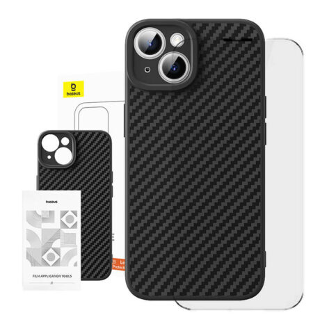 Baseus Synthetic Fiber deksel iPhone 15 Plus + herdet glass