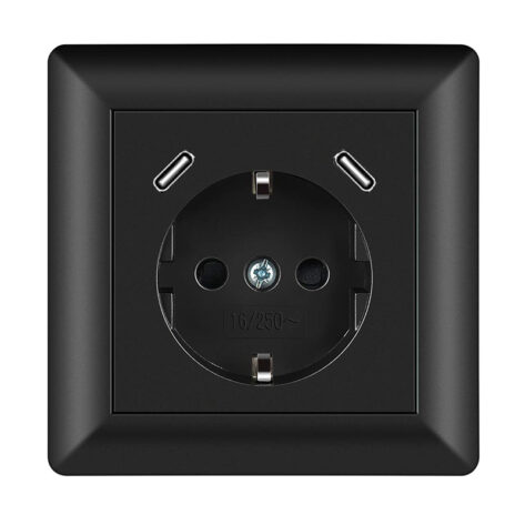NP Innfelt Enkel Stikkontakt 2 x USB C Sort Jord