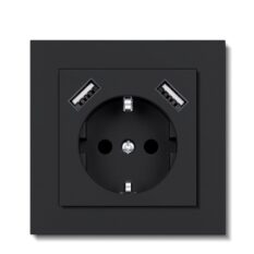 NP Innfelt Enkel Stikkontakt Jord 2 x USB A Sort