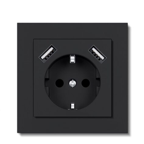 NP Innfelt Enkel Stikkontakt Jord 2 x USB A Sort