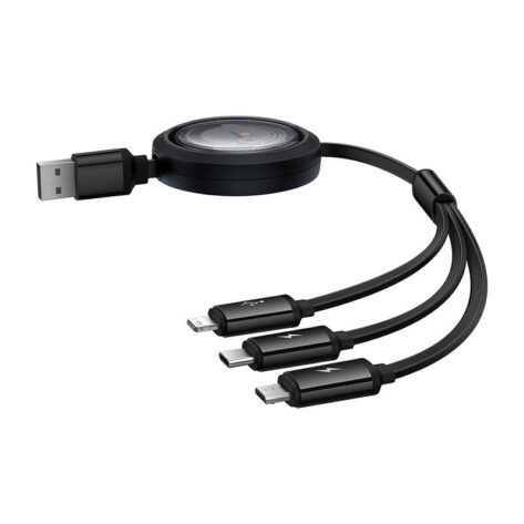 Baseus Free2Draw 3-i-1 Micro USB,Lightning,USB-C 3.5A 1.1m Sort_1