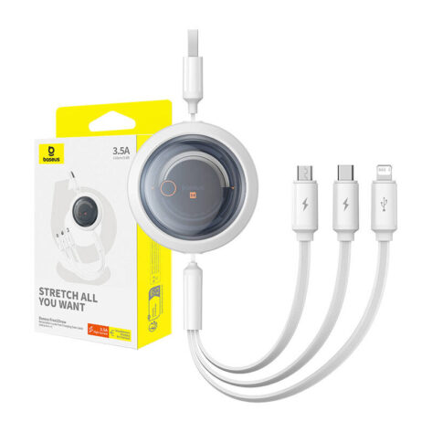 Baseus Free2Draw 3-i-1 Micro USB,Lightning,USB-C 3.5A 1.1m Hvit_8