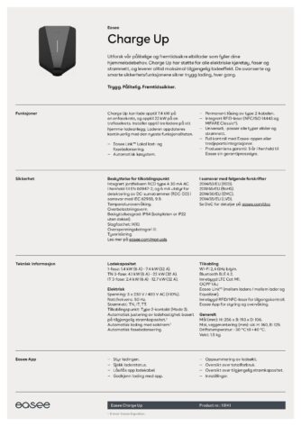 Easee Charge UP Ladestasjon 22kW Sort