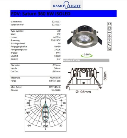 R-Line Downlight Børstet Stål 6W 2700K IP44