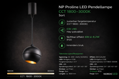 NP Proline LED Pendellampe CCT 1800–3000K – Sort