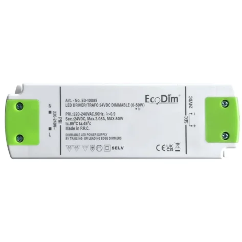 EcoDim – Dimbar LED trafo 24V DC 0–50W ED-10089