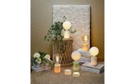 Unison Marble Bordlampe White Silk Matt E27 1.8m tekstilkabel