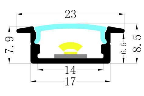 NP 1708A Sort Aluprofil LED-Strip 23x7mm 2M